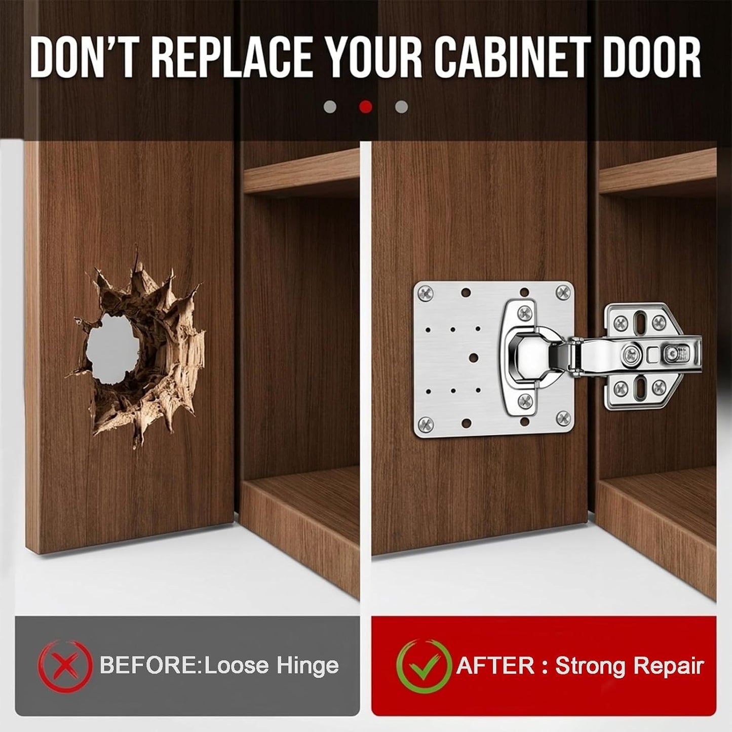 12 Pack Cabinet Hinge Repair Plate Kit, Stainless Steel Cabinet Door Repair Plates with Screws, Fix Loose Hinges & Stripped Screw Holes, Heavy Duty Hinge Reinforcement Brackets for Kitchen Cabinets