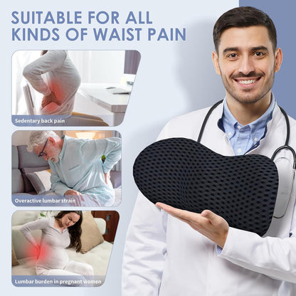 kasney Lumbar Support Pillow for Office Chair, Back Support Pillow, Gray | Memory Foam Lumbar Pillow for Low Back Pain Relief, Ergonomic Streamline Car Seat, Office Chair, Recliner and Bed