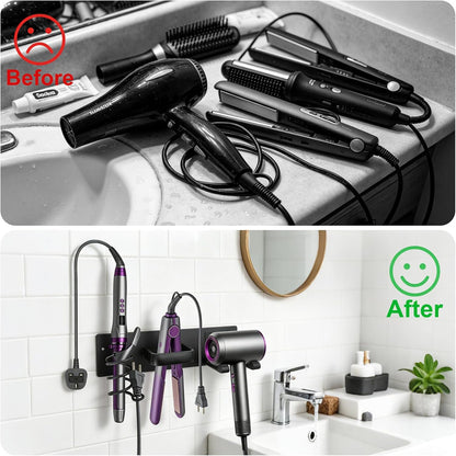 Hair Dryer Holder Wall Mount, Easy Assemble Hair Tool Organizer | 3 in 1 Metal Dryer Rack with Blow Dryer Holder & Curling Iron & Straightener Storage for Salo ＆ Bathroom (Matte Black)