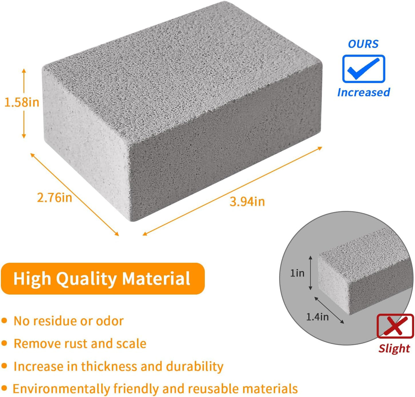 4TH Pumice Stone for Grill Cleaning,Heavy Duty Cleaning Brick,Easy to Remove Stubborn Stain for Griddle/Swimming Pool/BBQ Outdoor/Toilet Bowl/Stove - Grey,4 Packs