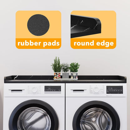 SpaceAid Washer Dryer Countertop, Laundry Wood Shelf Topper with Edge, 54" Width x 27.5" Depth Cover Guard Organizer for Washer and Dryer Laundry Hamper Counter Storage Organization (Black)