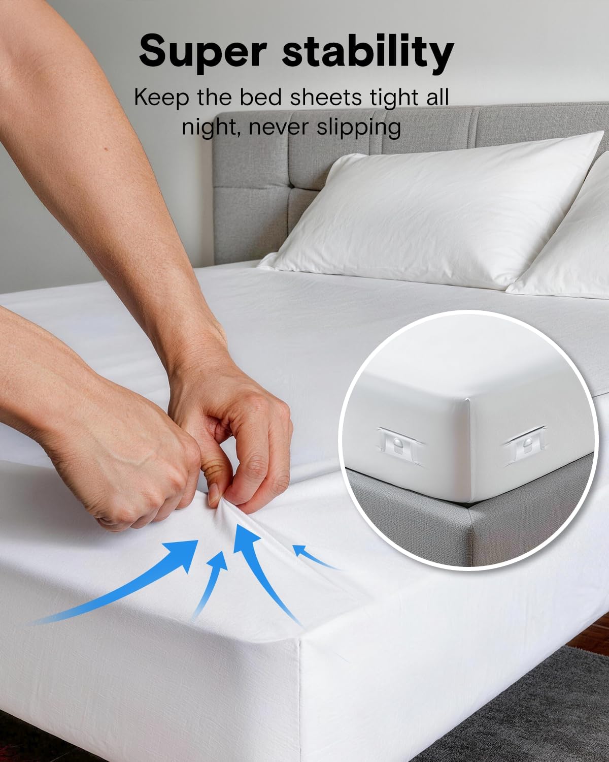 Bed Sheet Holders for Corners, Fitted Sheet Holder with Locks, 4 Set