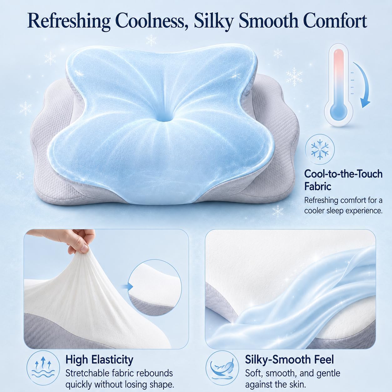 Pain Relief Cervical Neck Pillow for Sleeping, Ergonomic Pillow Cozy Sleeping, Odorless Memory Foam Pillow for Side Back Stomach Sleepers