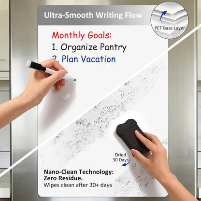 Magnetic White Board for Refrigerator Plan Weekly Menus at a Glance | Dry Erase Sheet for Meal Schedules - 12" x 8" Kitchen Command Center for Busy Moms with Magnet Backing Packed Flat