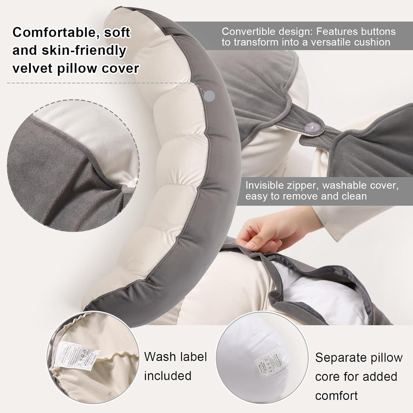Peallow(Pat. Pend) – Long Round Body Pillow for Adults, Bolster Pillow for Sleeping, Soft and Supportive Pillow for Sleeping & Lumbar Support (Green-White, 29.5")