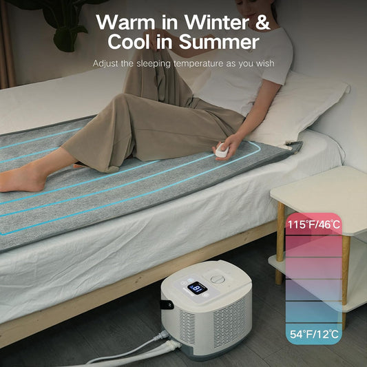 Bed Cooling System with Portable Cooling Mattress & Heater 54-115 ℉, Safe Water Circulation, Low Energy, Quiet Operation, Bed Air Conditioner Under Sheets Ideal for Camping, RVs, and Indoor Use