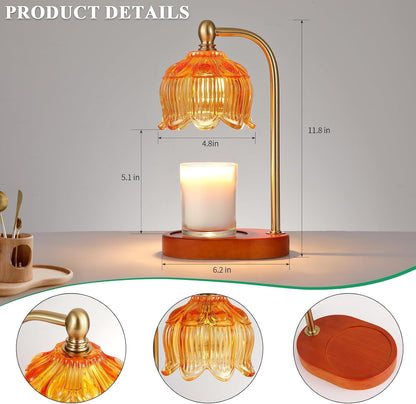 Candle Warmer Lamp with Timer and Dimmer,Electric Gold Light Gifts for Women Melt Wax Warmer Lamp with 2 Bulbs for Candle Jars House Warming New Home Decor Bedroom