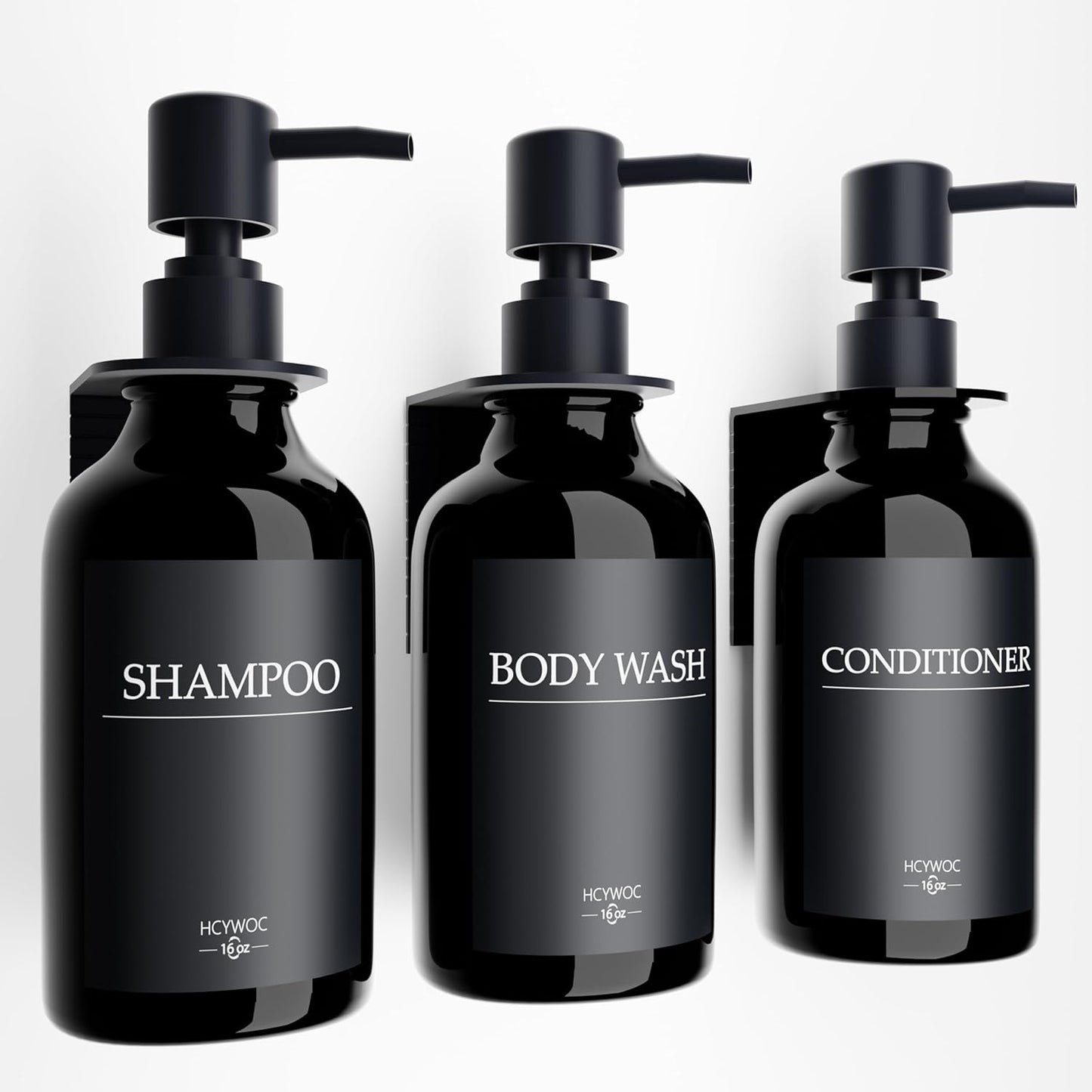 3 Pack Wall Mount Shower Dispenser, No Drill, 16 Waterproof Labels | Shampoo Dispenser for Shower Wall, Shampoo and Conditioner Dispenser, Bathroom, 17oz, Gold Amber