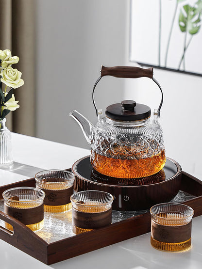 Stovetop Safe Glass Teapot with Malus Spectabilis Pattern Removable Infuser Fine Borosilicate Tea Pot perfect for Fruit Flowering Tea Canister Premium Quality Tea Kettle Gift(Transparent)