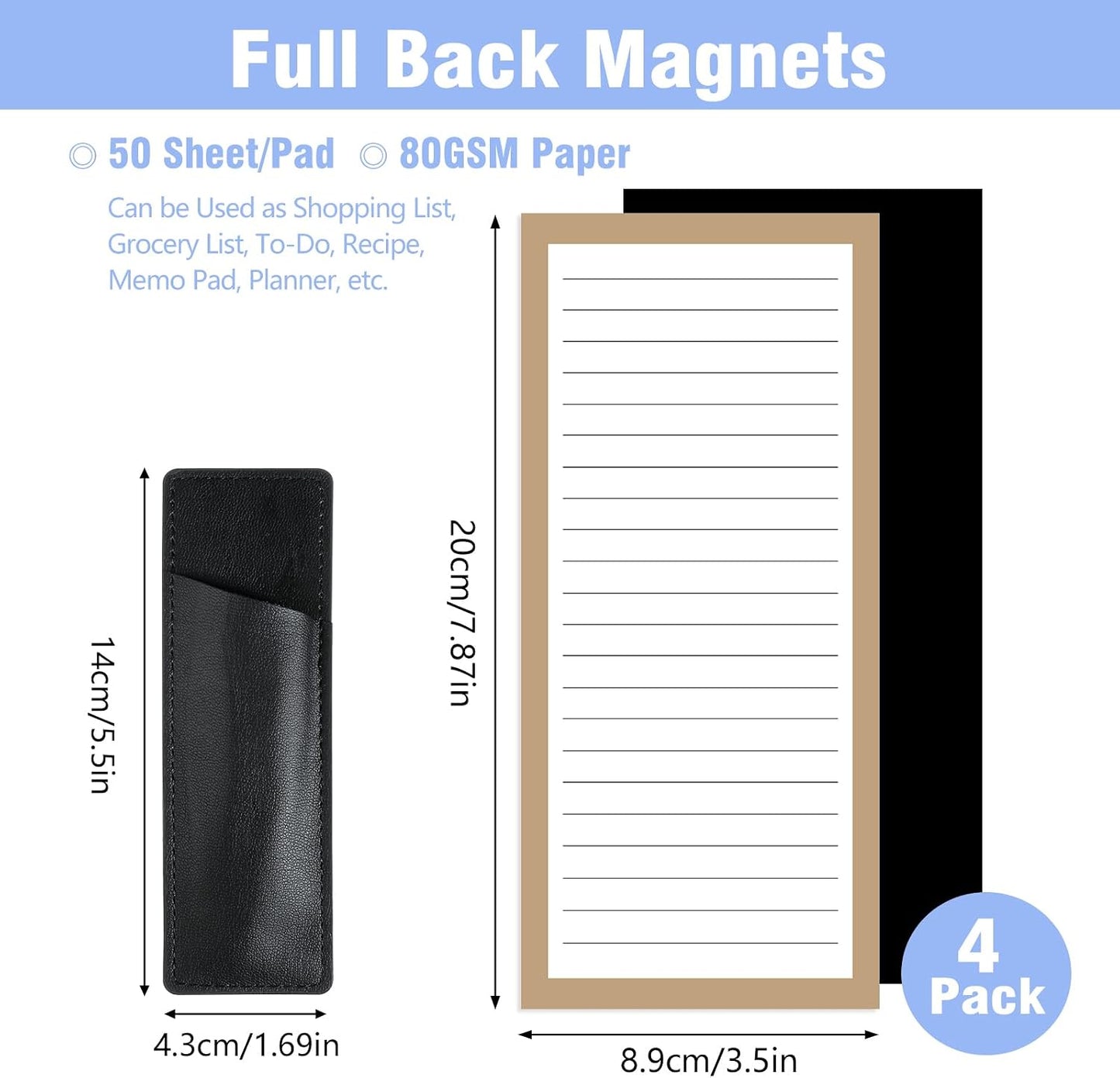 Thboxes 4 Pack Magnetic Note Pad for Fridge with Pen Holder, Totally 200 Sheets Grocery List Magnet Pad for Refrigerator Magnetic Shopping List Pad（Fruit Design） | Full-Back Magnet, 80Gsm FSC-certified Paper, School Office Home Supplies Grocery List
