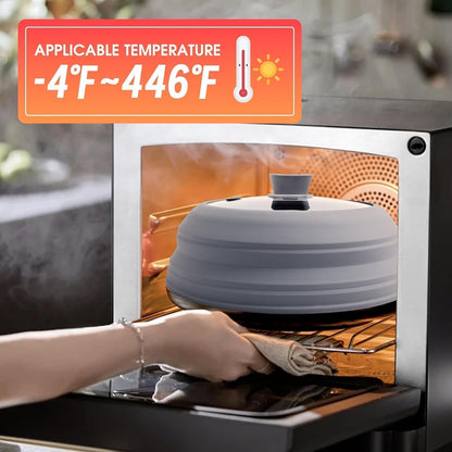 10.5 Inch Silicone & Glass Microwave Splatter Cover, Non-Plastic Collapsible Vented Microwave Food Cover With Heat Resistant Handle, Universal Fit Plates and Bowls, Grey