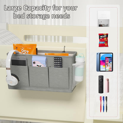Bedside Caddy Bedside Storage Hanging Organizer for Bunk Dorm Bed Rail | Bed Caddy with Hooks, Top Bunks and Dorm Essentials for Water, Tissues, Tablets, Books, Phones, Remotes and Other Necessories