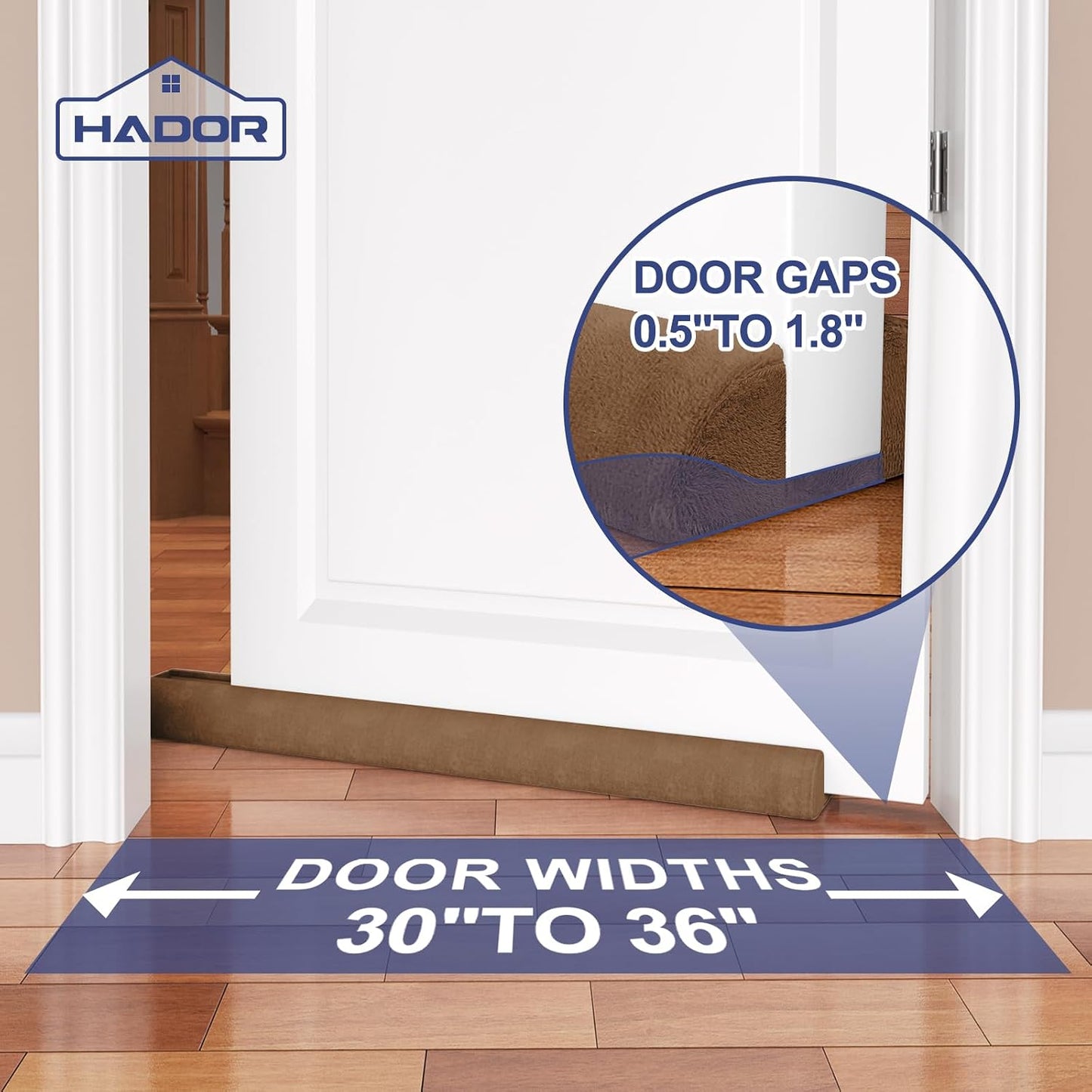 HADOR Door Draft Stopper for Bottom of Door, 36 Inch Under Draft Air Noise Light Blocker 30"- 36" Double Side Triangle Soundproof Sweep Filler Seal Gap up to 1.7" for Patio Sliding Door Guard, Grey | Under Door Gap Filler,Double-Sided Foam Design, Fits