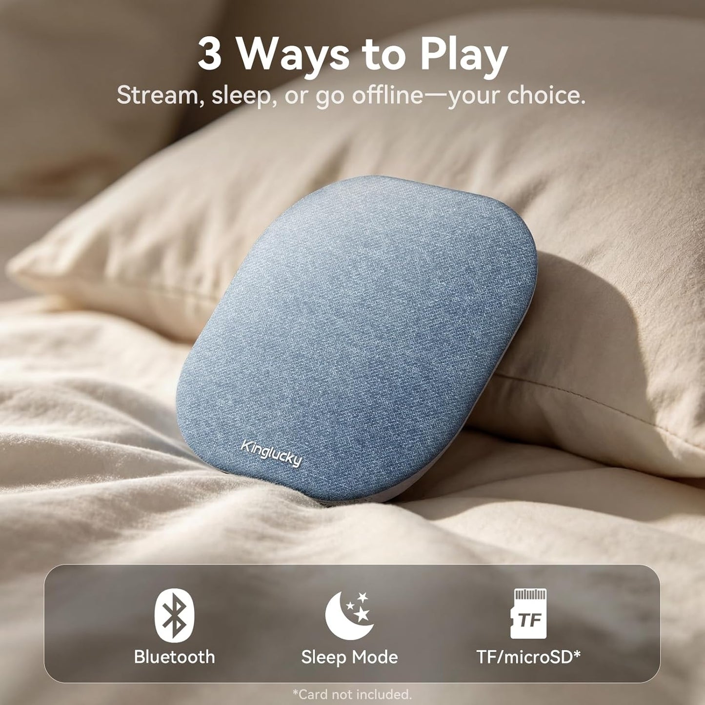 Kinglucky Upgrade F50 Under Pillow Speaker for Sleeping, Blue | Bluetooth 6.0, Built-in Sleep Sounds, TF/microSD Offline, Auto-Off Timer, Up to 10 Hours