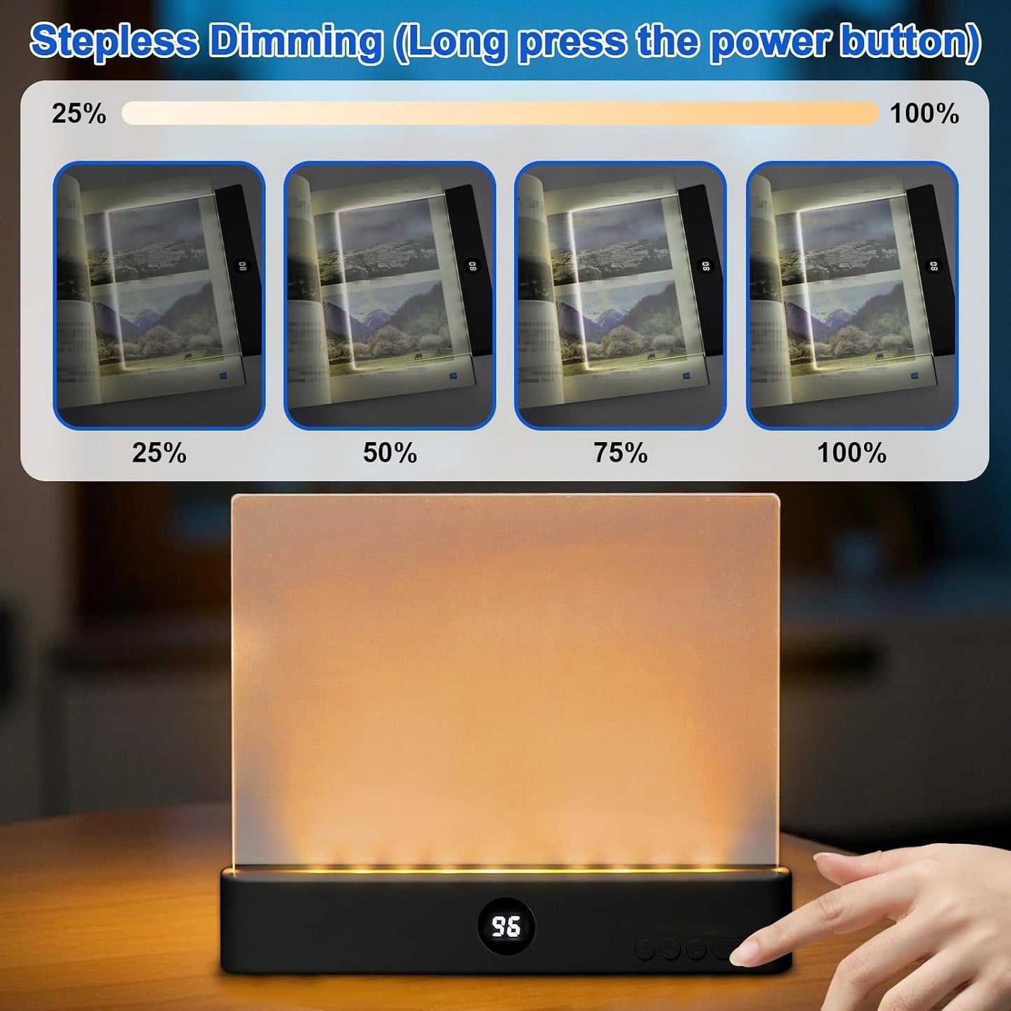 Book Light, Rechargeable Clear LED Reading Light with 3 Colors & Timer | Dimmable Full Page Panel Plate Lamp, Reading Lights for Book, Kids Eye Protection for Night Reading in Bed (White, Small)