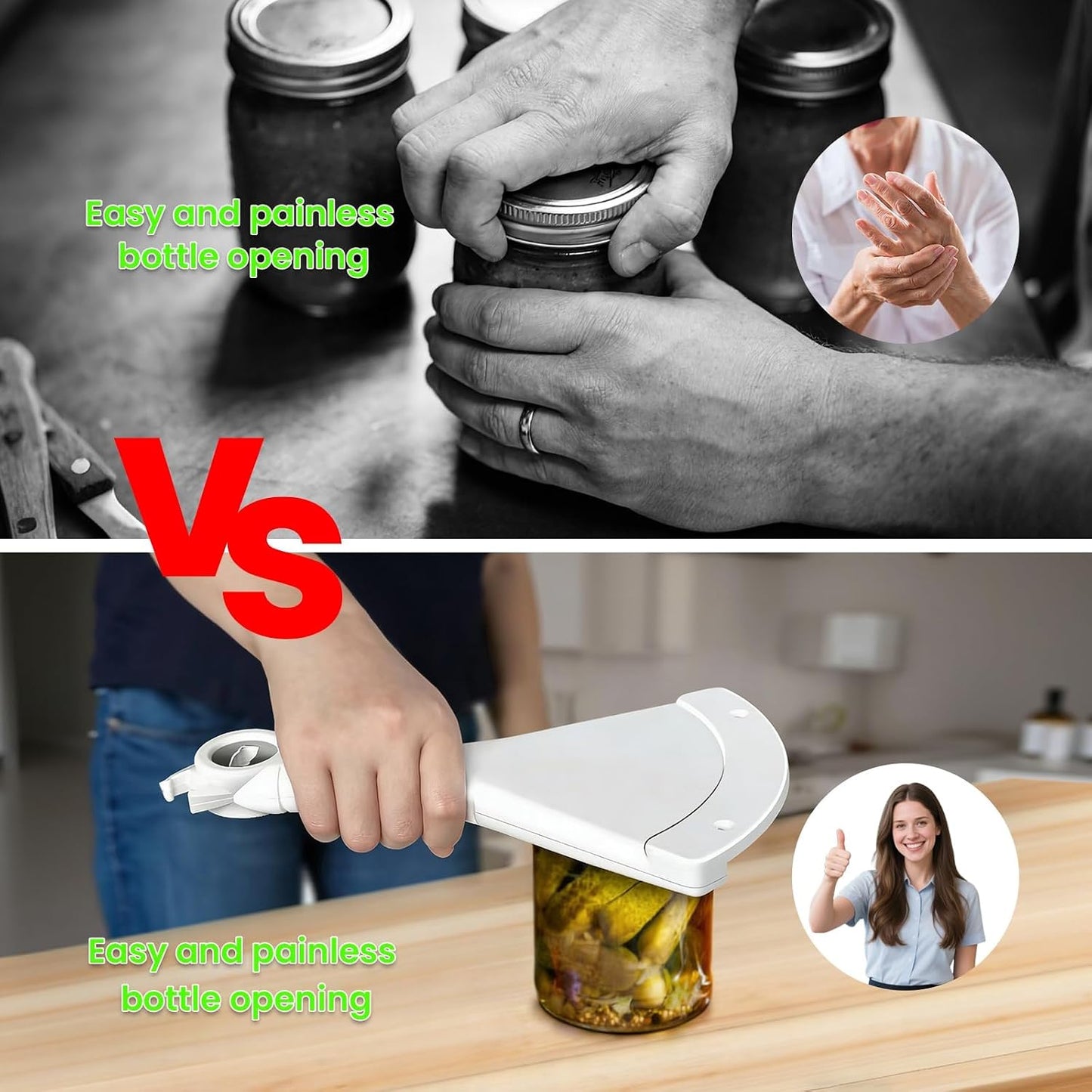 Jar Opener for Weak Hands & Seniors with Arthritis, 2-in-1 Handheld & Under Cabinet Bottle Can Opener, Easy Grip No-Slip Jar Lid Opener for Arthritic Hands