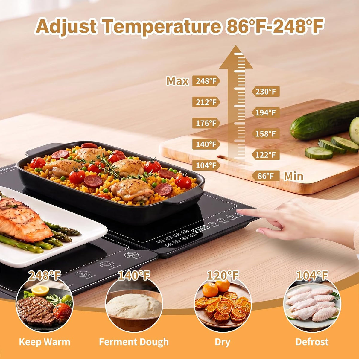 Electric Warming Tray 5-in-1 Food Warmers for Parties Buffet with 10 Temp & 24H Timer,41" x 15" Glass Warming Mat for Food Modular Warmers for Food Trays Buffet, for Family Women