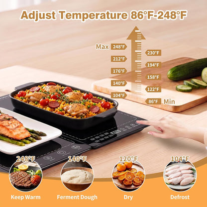 Electric Warming Tray 5-in-1 Food Warmers for Parties Buffet with 10 Temp & 24H Timer,41" x 15" Glass Warming Mat for Food Modular Warmers for Food Trays Buffet, for Family Women