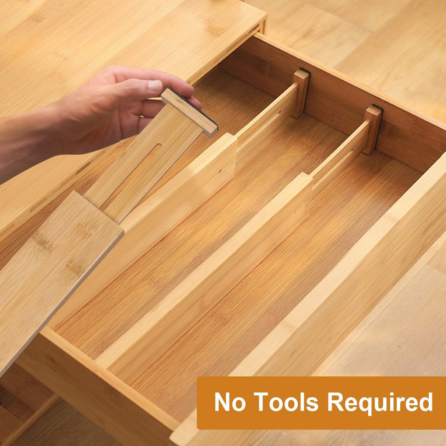 Bamboo Drawer Dividers, Adjustable Drawer Organizers, Fits 12.6–16" Drawers | 2.5" High, 4 Pack Expandable Drawer Separators for Kitchen, Nursery, Dressers & Office Storage, Natural