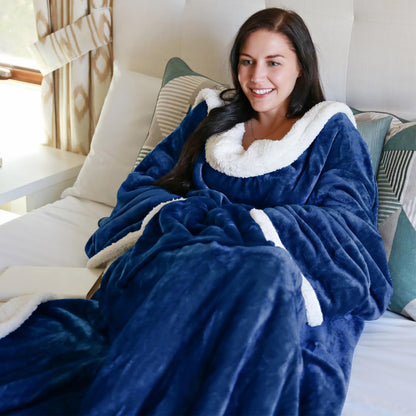 Catalonia Sherpa Wearable Blanket with Sleeves and Pocket for Adults