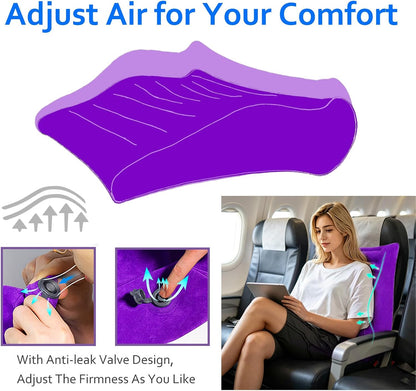 Inflatable Lumbar Pillow for Airplane Travel, S-Curve Lumbar Support Pillow | Ergonomic Back Support Cushion for Office Chair, Car, Couch, Driving Seat, Long Flight, Portable, Lightweight, Purple