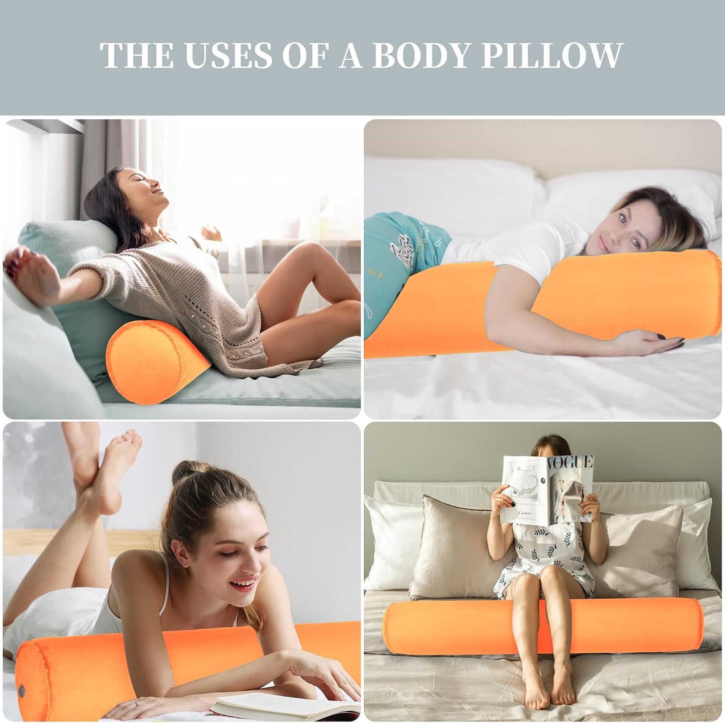 ONTYZZ Inflatable Round Neck Pillow Cervical Roll Pillow, 4.9 * 14.96 inch | Cylinder Bolster Pillow for Head, Neck, Back, Legs and Yoga, Grey