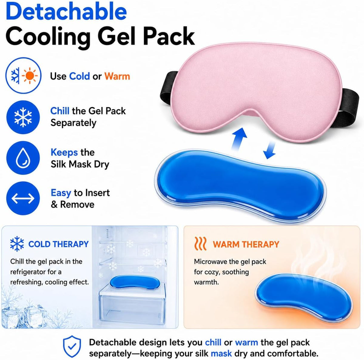 Cooling Sleep Mask with Mulberry Silk Surface & Removable Gel Pack