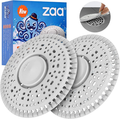 Shower Drain Hair Catcher Silicone Flat Floor Strainer Protector | 2 Pack Gray Weighted Flat Shower Drain Protectors, Traps Hair Before Clogs, Easy to Clean in Seconds, Fits Flat Floor Drains