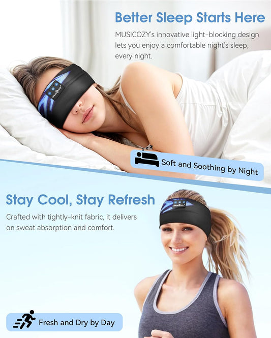 MUSICOZY Bluetooth Headband Sleep Headphones Earbuds for Sleeping Sports | Wireless Music Earphones Sports Sweat Resistant with HD Stereo Speakers for Workout Running Travel Yoga Ideal Gifts
