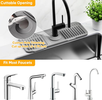 24'' Longer Faucet Mat for Kitchen Sink Splash Guard[7° Slope Fast Self-draining][Snap Lock Fit]Kitchen Sink Faucet Mat Splash Guard Kitchen Sink Area Water Splash Guard Behind Faucet Draining Mat