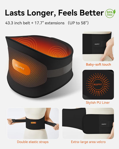 IKEEPFIT Portable Heating Pad for Back, Cordless Wearable Heat Belt with Massager for Lower Back Pain Relief, Battery Powered 8000 mAh Rechargeable, MAXwarm® 3.0, Gift for Women Men 90-310 lbs