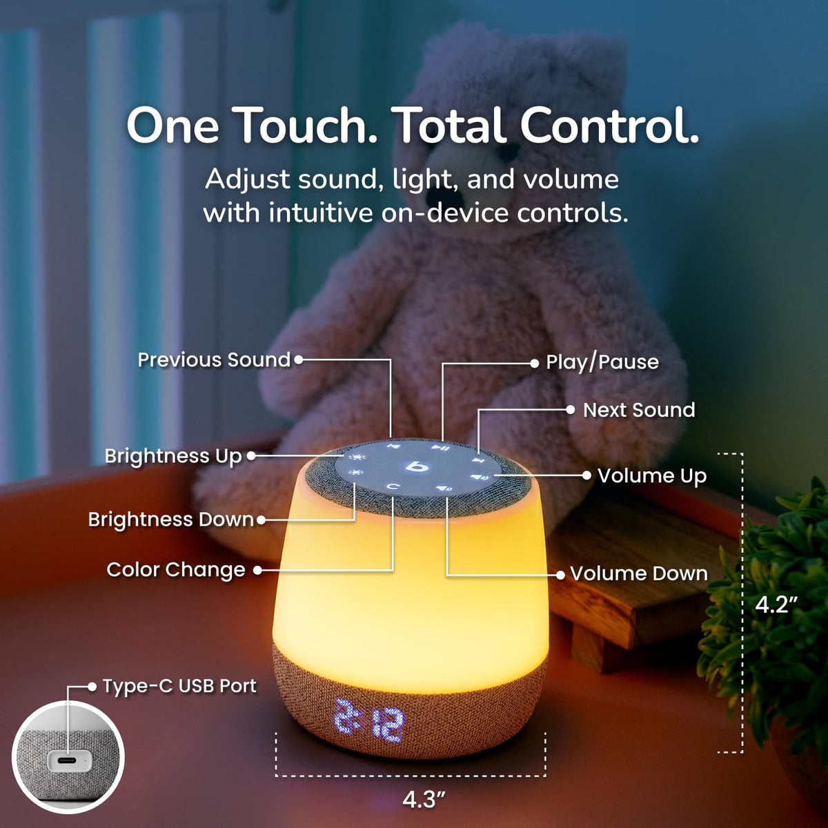 Babysense Baby Sound Machine with Night Light for Sleeping - Smart Portable Nursery White Noise Machine for Babies & Kids, Free App, No Subscription, 28 Sounds, Ok-to-Wake Alarm Clock, Sleep Timer