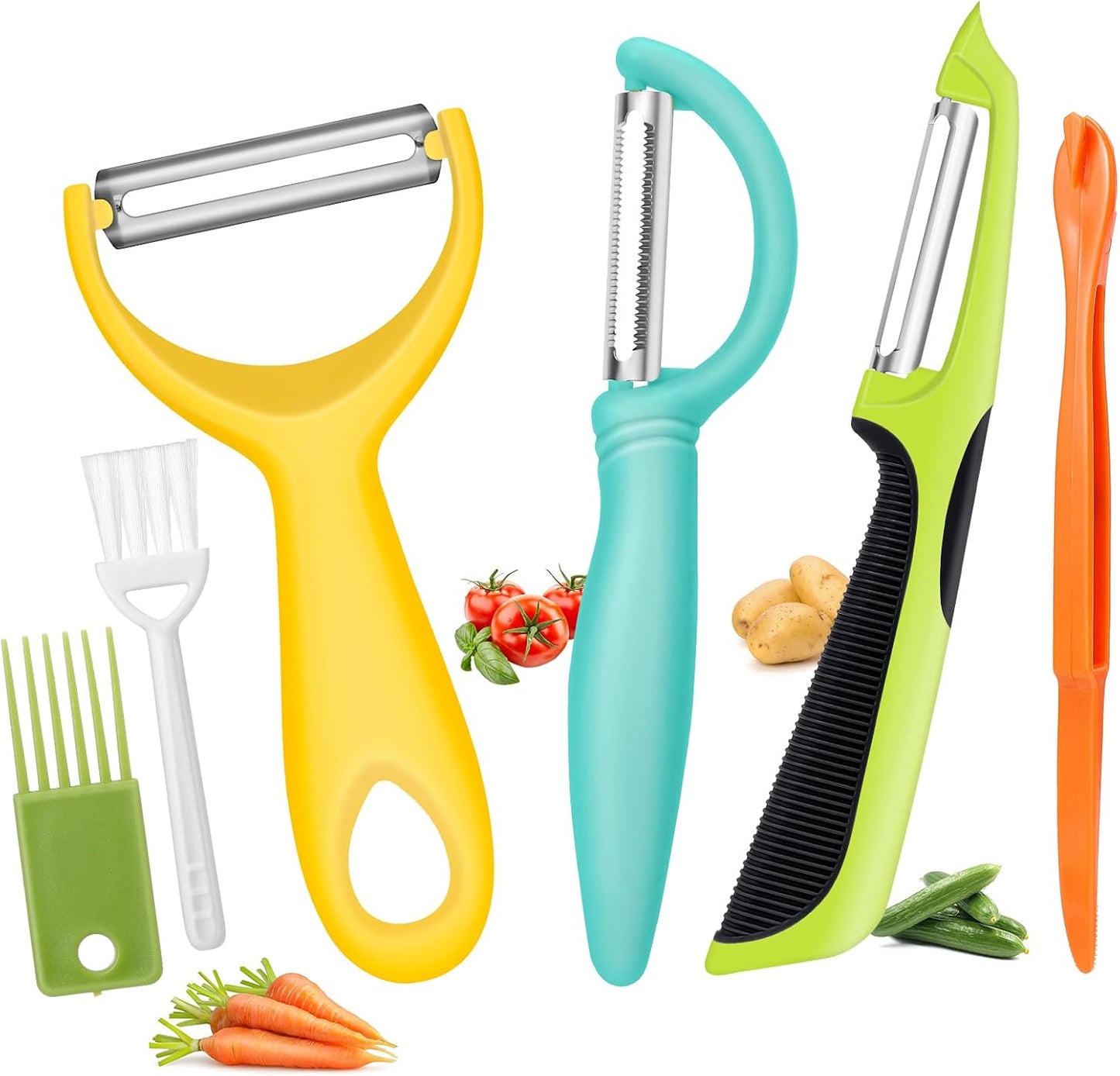 Senbowe Upgrade Potato Peeler for Kitchen, 6PCS Stainless Steel Vegetable Peeler, I and Y Veggie Food Peeler for Apple Fruit Carrot Zucchini Cucumber,Good Grip Makes Peeling Very Easy (Green)