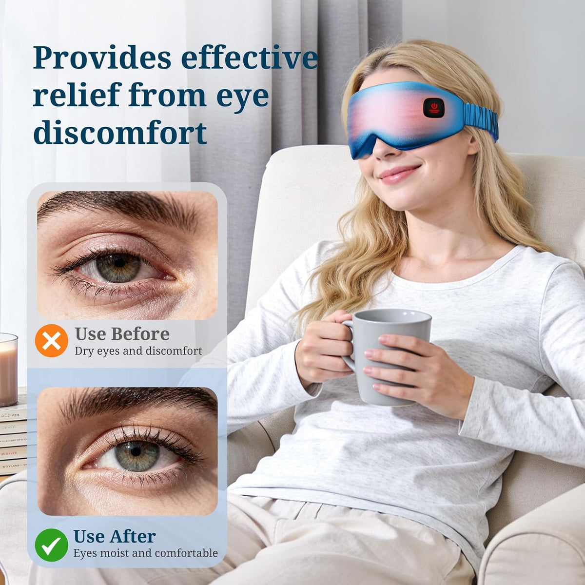 100% Silk Wireless Heated Eye Mask with Cooling & Washable Shells-Black