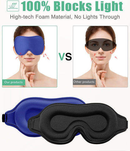 BeeVines Sleep Mask, 2 Pack 3D Contoured Sleeping Eye Masks for Lash Extensions, Night Molded Covers with Adjustable Strap, Memory Foam Eye Shade for Traveling Yoga Nap(Black & Grey)