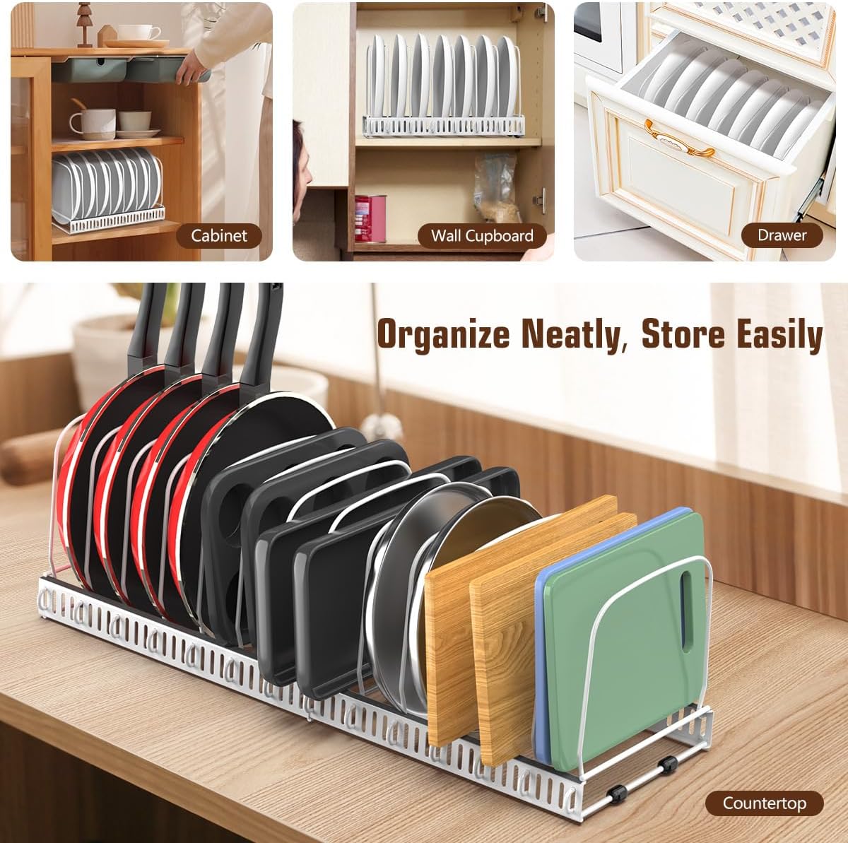 Housolution Cutting Board and Baking Tray Cookie Sheet Organizer, Black | 12"-23" Expandable, 14 Adjustable Dividers, Sturdy Metal Construction, Easy Assembly