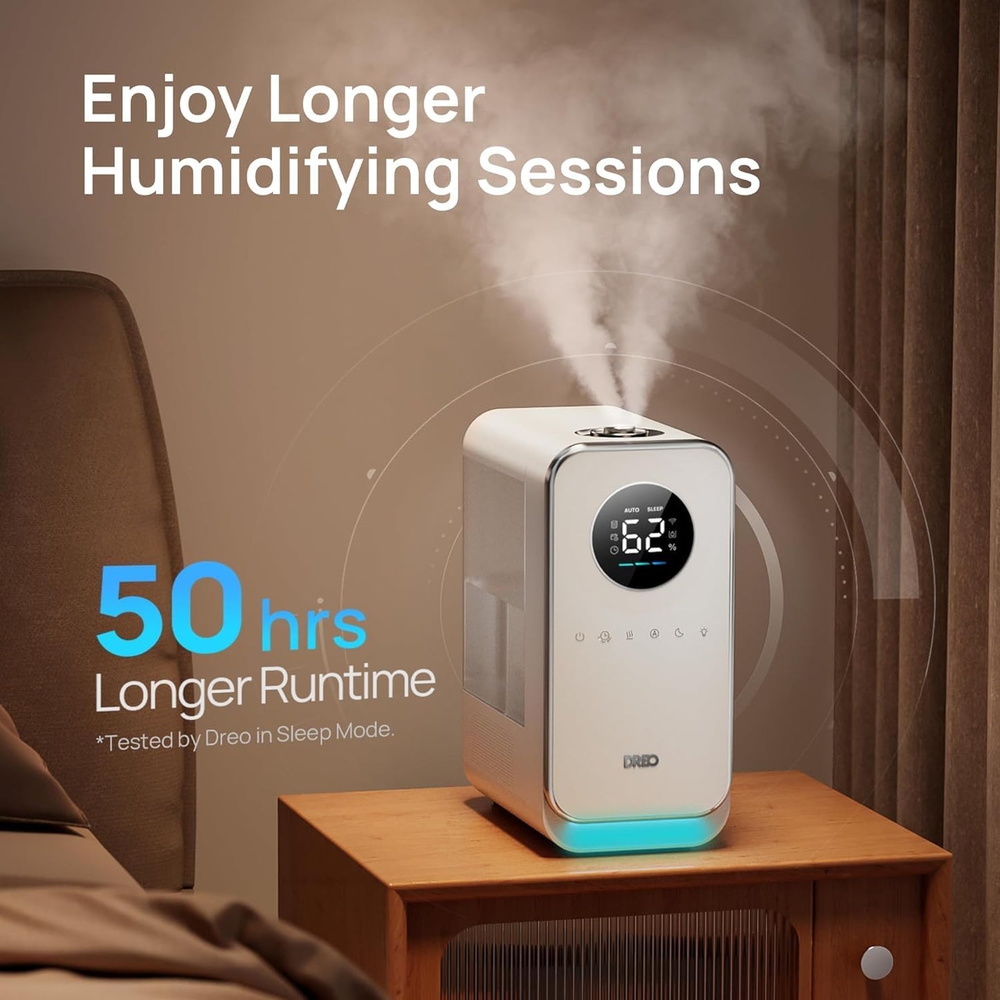 DREO Humidifiers for Bedroom, Top-filled Smart Quiet Cool Mist Humidifier for Large Room Home, Oil Diffuser & Nightlight, 50Hours Runtime for Indoor Plants, with Alexa/Google, White
