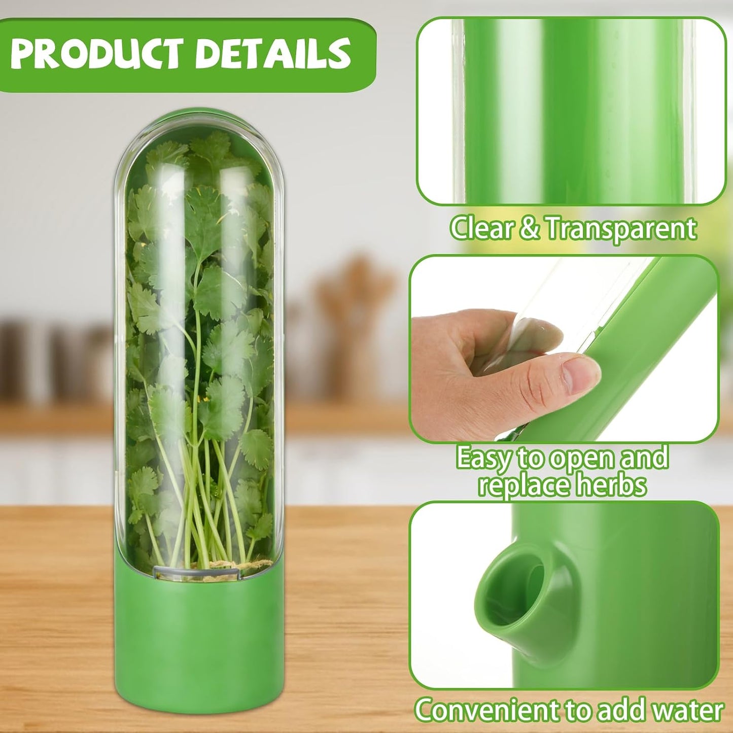 4 PCS Fresh Herb Keeper for Refrigerator, Herb Saver for Refrigerator, Cilantro Containers for Fridge, Herb Storage Containers for Cilantro Asparagus Mint Rosemary Parsley Basil for 2-3 Weeks