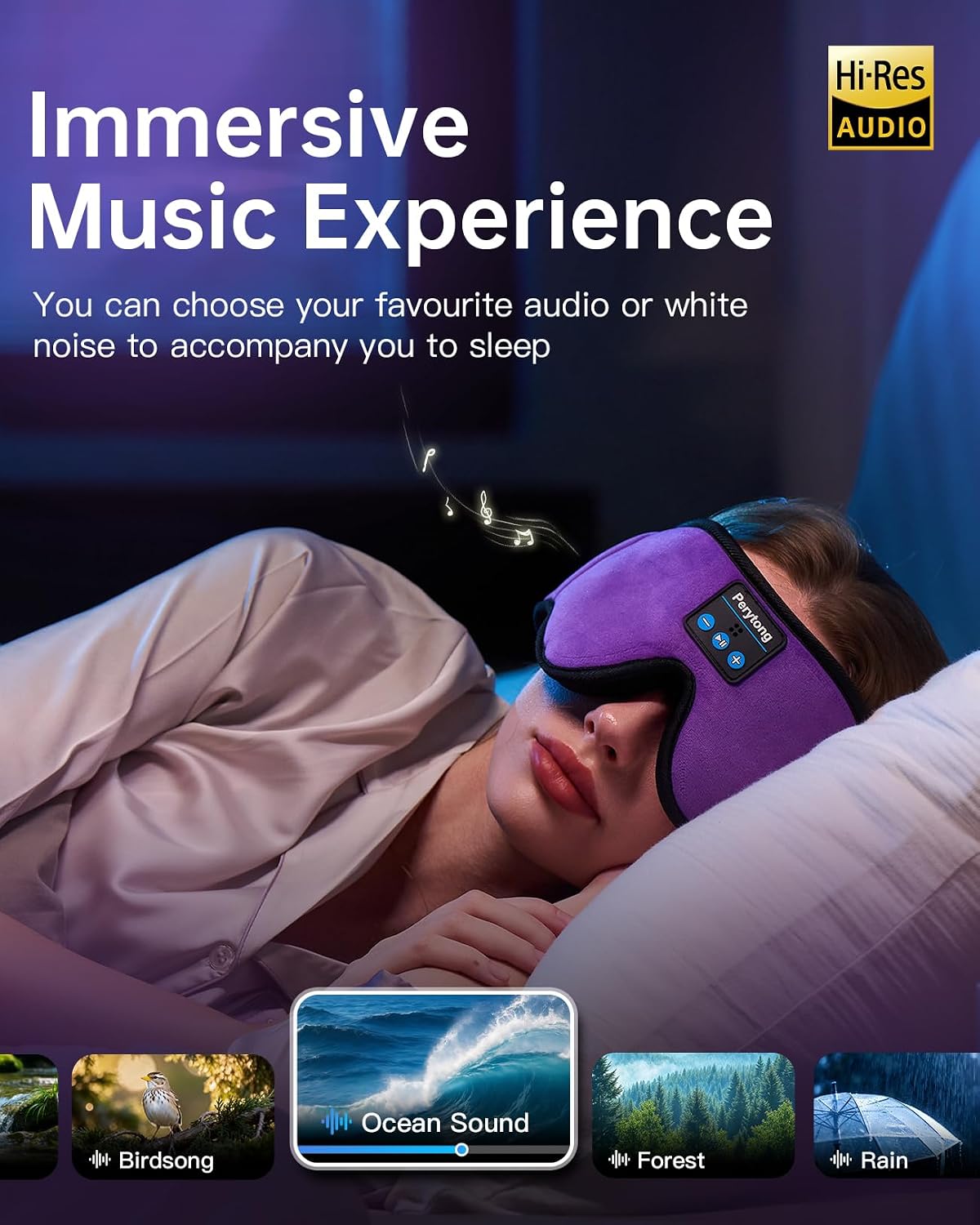 Perytong Sleep Mask with Bluetooth 5.4 Headphones, Wireless Music Sleep Eye Mask for Side Sleepers, 3D Contoured Comfort & Built-in HD Stereo Earphones, Blackout for Travel (Peach Pink)