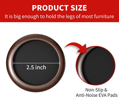 Ezprotekt 2 inch Non Slip Wood Furniture Pads for Hardwood Floors, 4 Pcs Round Anti Slip Furniture Coaster Cups Floor Protectors with Anti-Slide EVA for Chair Sofa Table Bed Couch (Dark Brown)