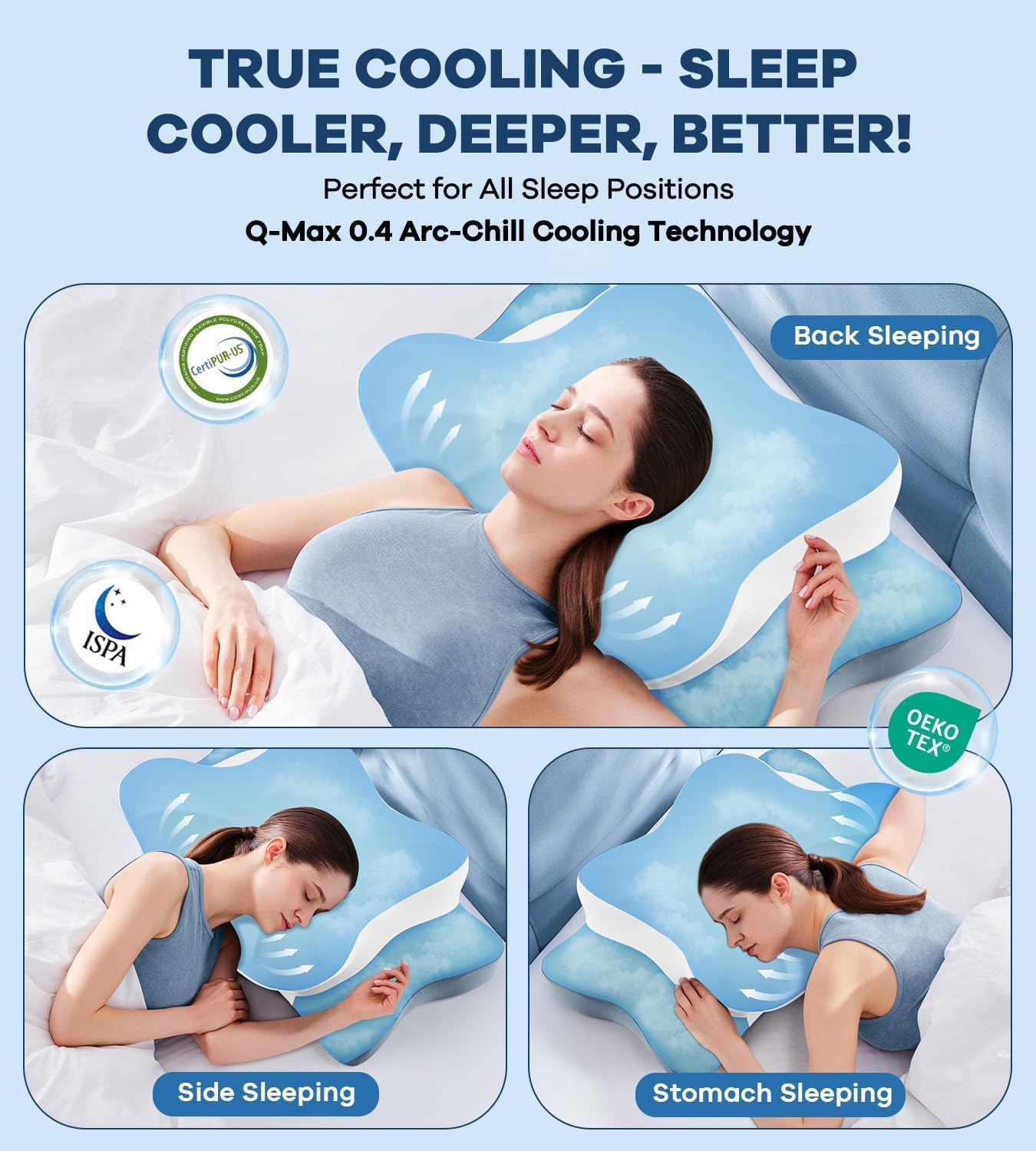 DONAMA Contour Cervical Neck Pillow for Neck Pain Relief | Queen,Ergonomic Dual-Height,Odorless Memory Foam,Side/Back/Stomach Sleepers,Cooling Hypoallergenic Cover,OEKO-TEX Certified