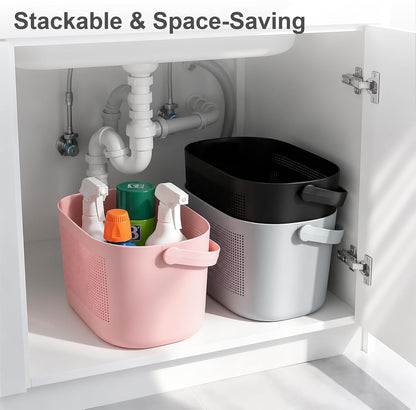 Plastic Portable Shower Caddy Basket, Storage Organizer with Handle, Yellow | Bottom Drain Holes, Keep Dry, Sturdy and Durable, Easy to Carry for Bathroom, Kitchen, Dorm Room, RV, College