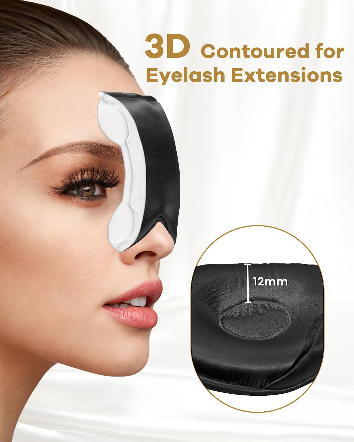 BeeVines 22 Momme Silk Sleep Mask, 3D Contoured Eye Masks for Women (Black) | Luxury 100% Pure Silk Eye Cover for Sleeping, 3D Contoured Eye Shade for Lash Extensions, Zero Eye Pressure & Blackout