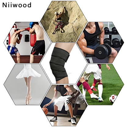 Extra Long Elastic Knee Wrap Compression Bandage Brace Support for Legs, Plantar Fasciitis, Stabilising Ligaments, Joint Pain, Squat, Basketball, Running, Tennis, Soccer, Football (Black-1pcs)