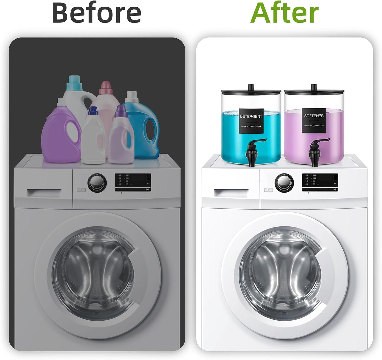 Glass Laundry Detergent Dispenser, 128 oz / 3.5L Fabric Softener Dispenser for Laundry Room Organization, Detergent Holder with Plastic Spigot (Black, 1 Pack)