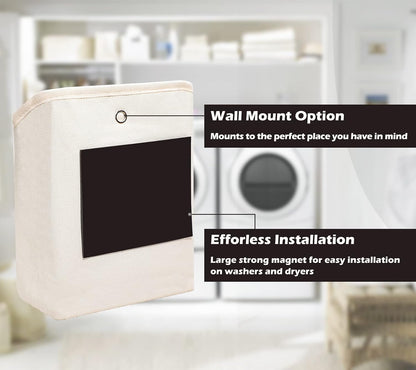 Kamehame Magnetic Lint Bin for Laundry Room Organization and Storage, Cotton Linen Lint Bag, Wall Mount Space Saving Washer Dryer Trash Can Collector