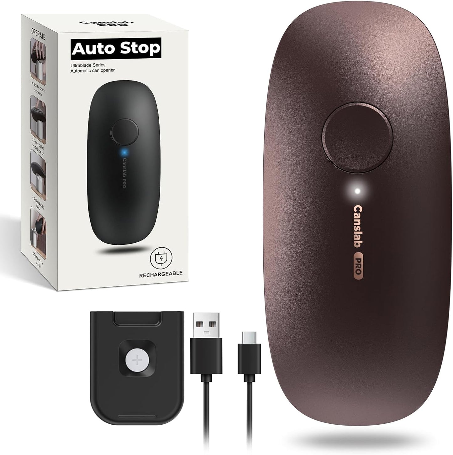 Canslab Ultrablade PRO Electric Can Opener,USB Rechargeable,Smart Auto Stop | Automatic Can Opener for Seniors with Arthritis, Handsfree Side Cut with Smooth Edge, Cordless, Wall Mountable, Black