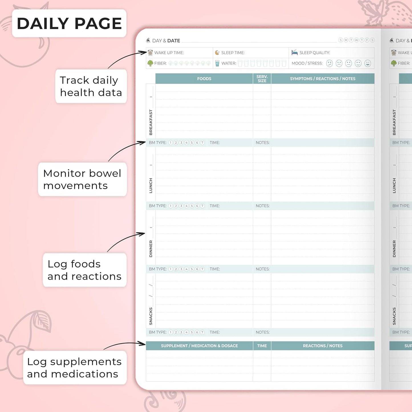 Clever Fox Food Sensitivity Journal & Symptom Diary, 8.5x11 Purple | Simple tracker log book for adults & kids, Intolerance, allergy, elimination diet, diabetic, IBS, low fodmap, food & poop
