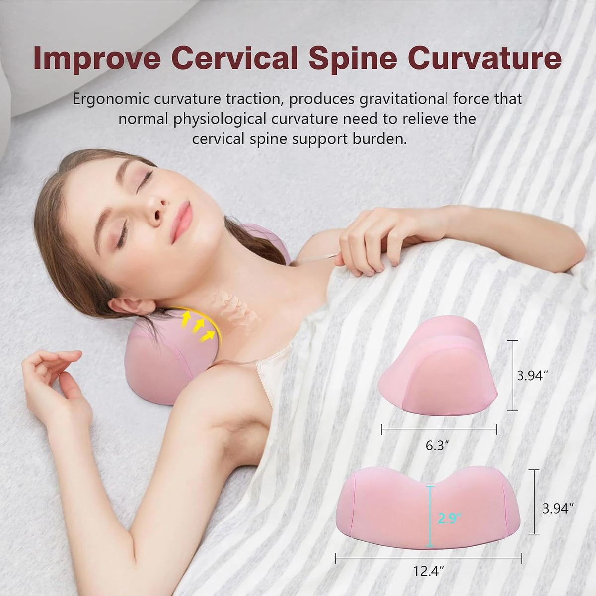 ComfortLife Small Neck Stretcher Pillow for Pain Relief, Medium Soft Cervical Traction Device Neck Mild Support Pillow Foam Cervical Neck Pillow for Tension Muscle Relax Relief (Grey)