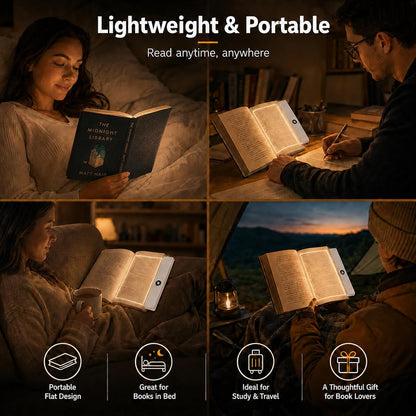 Book Light for Reading in Bed, Rechargeable LED Flat Book Light with Clear Full Page Panel, 3 Color Temperatures, Stepless Dimming, 1–99 Min Timer, 1200mAh USB-C Bookmark Light for Book Lovers(Pink)